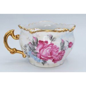 Mustache Teacup Flowers Gold Trim Germany Antique Brandenburg pink floral
